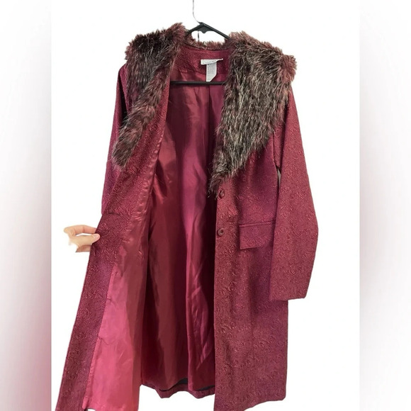 Vintage red floral fur trim women’s coat - Picture 5 of 6